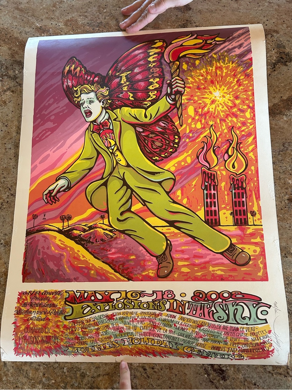 Original 2008 Explosions In the Sky Poster Vibrant Yellow Red Surreal Butterfly